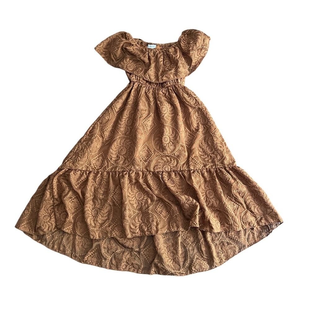 Indie Blue Girls 4T Rust Brown Embroidered High-Low Off-Shoulder Boho Dress